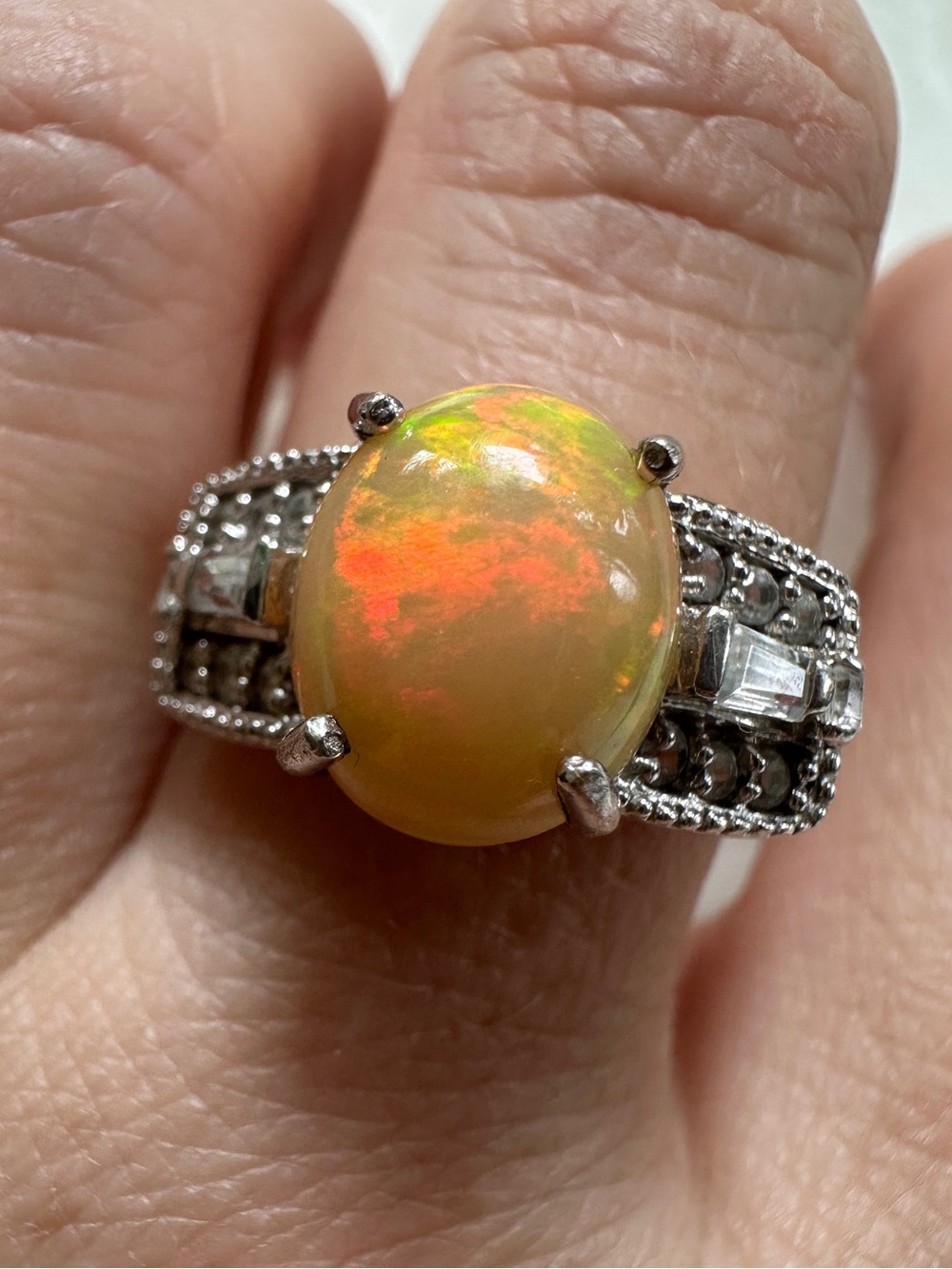 Beautiful Fire Opal Sterling Silver Ring